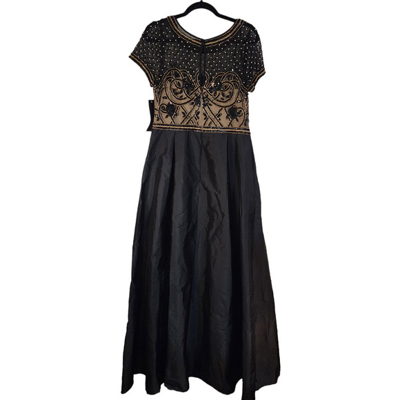 Nwt Aidan Mattox Boat Neck Short Sleeve Embellished Tafetta Dress size 12 - Picture 2 of 11